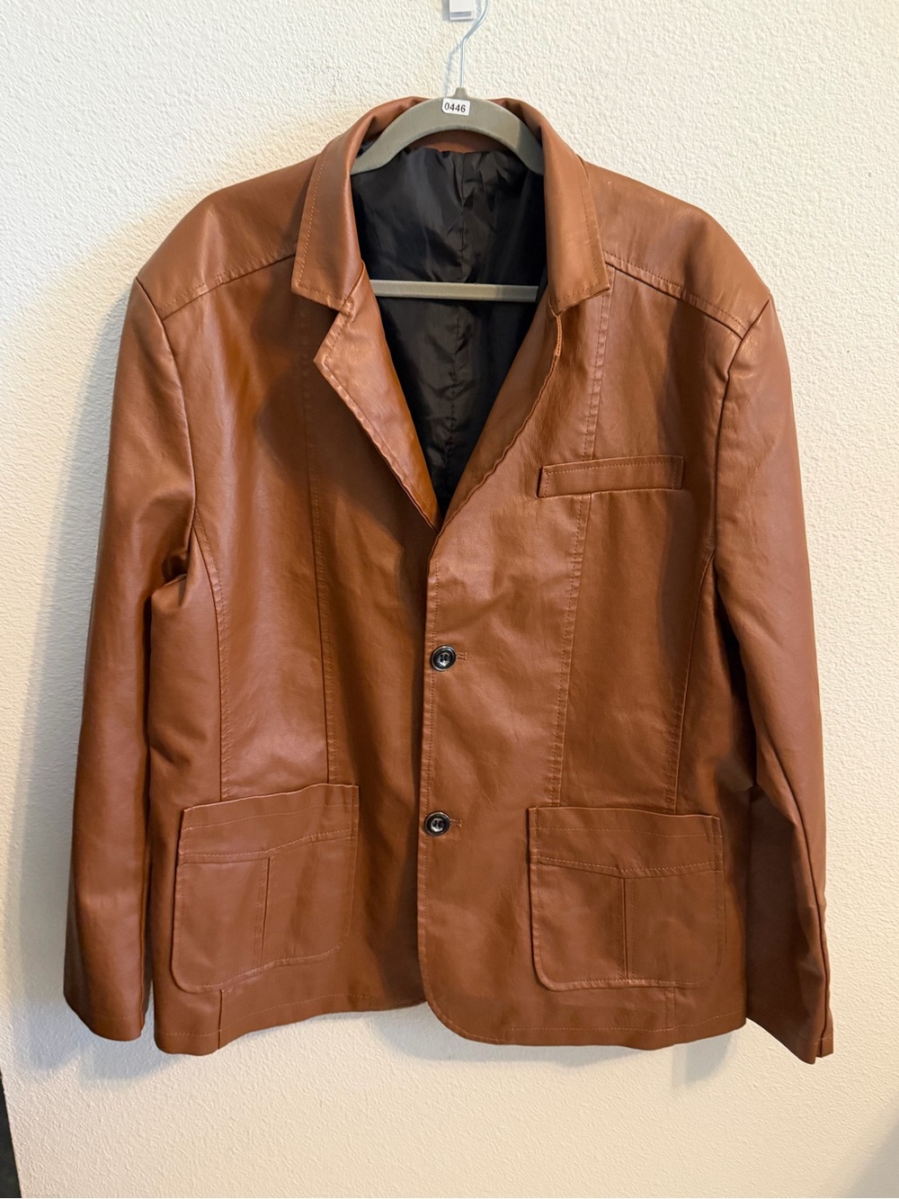 Men's Tan Leather Trench Coat - Classic Button Front